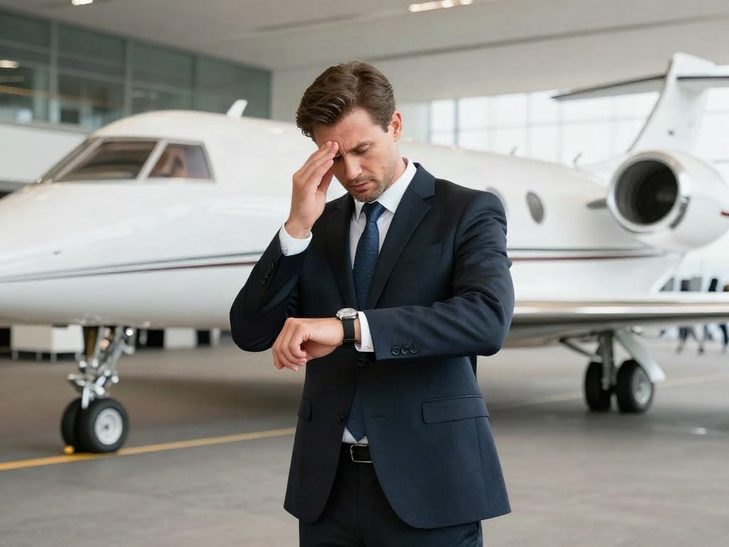 Privatjet Passagier zu spät